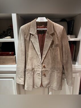 Danier Leather Suede Blazer - Vintage, Beige Tan satin lined
